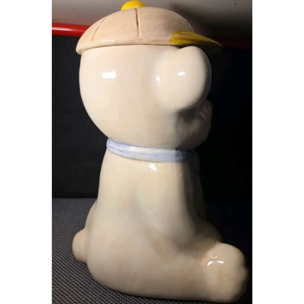Vintage Treasure Craft Teddy Bear Cookie Jar Baseball Cap Blue Bowtie USA